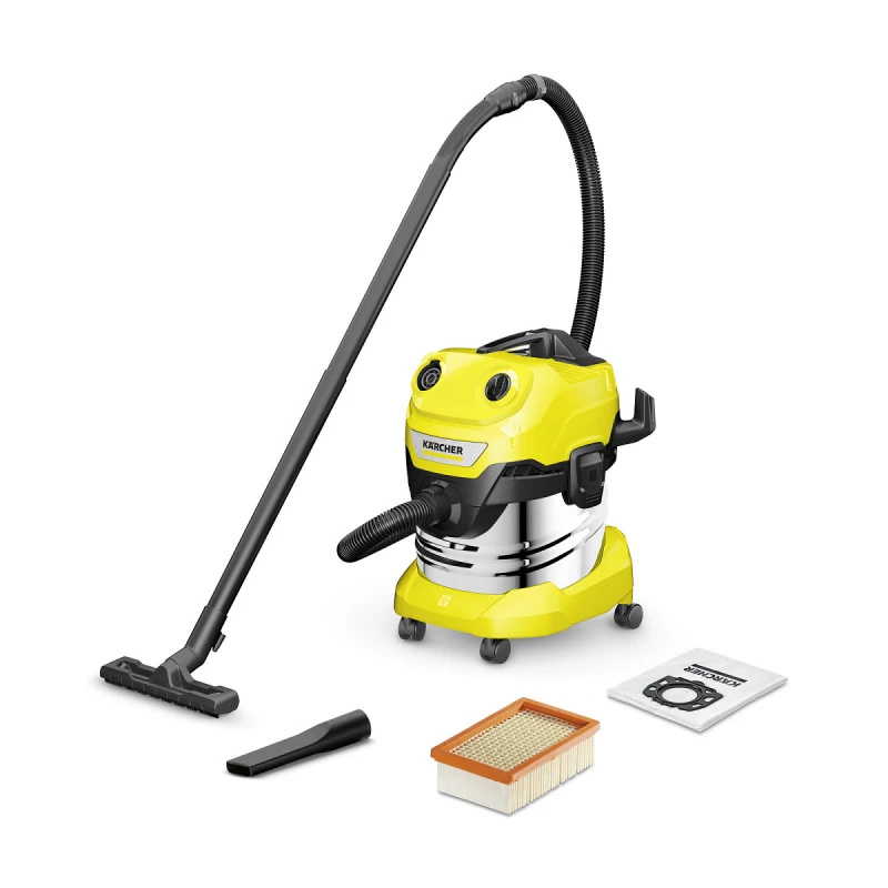 Aspirator KARCHER WD 4 S V-20/5/22, 1000 W, 20 l, Inox, Galben