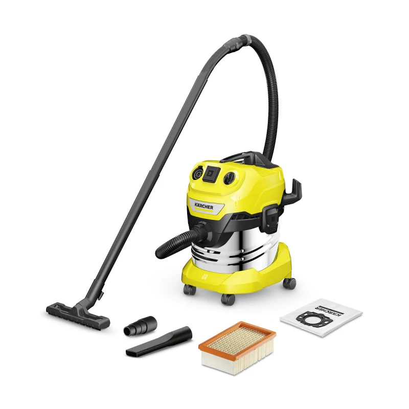 Пылесос KARCHER WD 4 P S V-20/5/22, 1000 Вт, 20 л, Нержавеющая сталь, Желтый