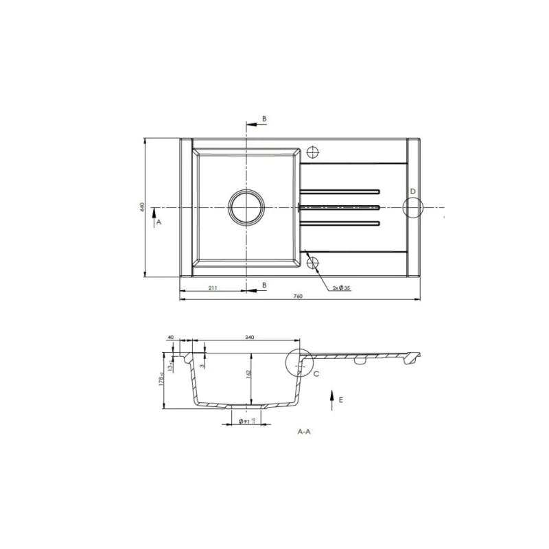 Chiuveta Sandonna Arona 760, Quart, Titan, 76 x 44