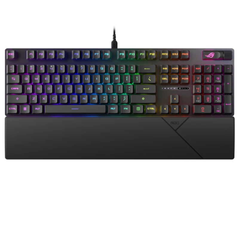 Gaming keyboard ASUS ROG Strix Scope II RX, Mechanical, Optical SW, RX Red, Maro, RGB, IP57, Sound-dampening foam, Wrist rest, 2m, USB, EN, Black.