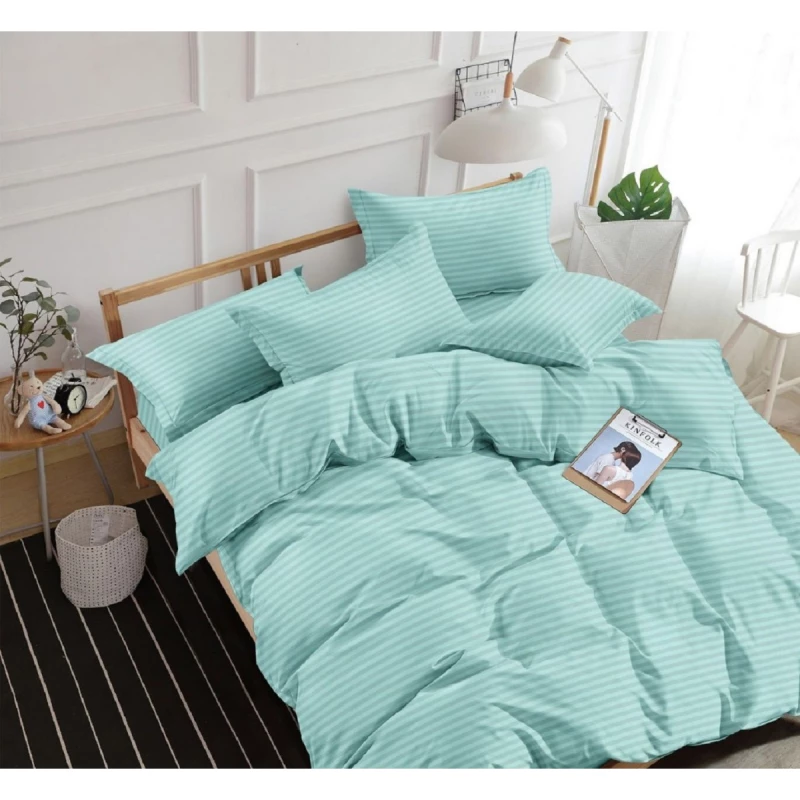 Lenjerie de pat CTEXTIL GROUP 
 2.2 DESIGN108 SIMPLU, 2 persoane Euro, Stripe satin, Menta