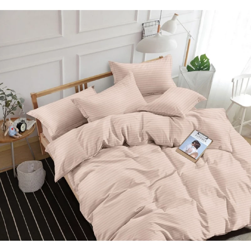 Lenjerie de pat CTEXTIL GROUP 
 2.2 DESIGN109 SIMPLU, 2 persoane Euro, Stripe satin, Roz