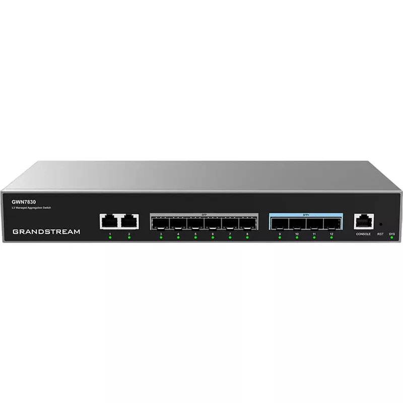 Comutator de retea Grandstream 12-PORTS LAYER 3 AGGREGATION SWITCH "GWN7830", 2XGBIT, 6XSFP, 4X10GBIT SFP+, CONSOLE PORT, RACK-MOUNT