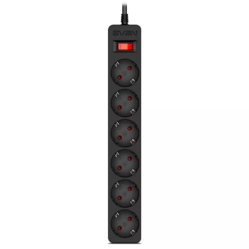 Prelungitor cu protectie SVEN SF-06E, BLACK, 6 Sockets, 5.0m, flame-retardant material
