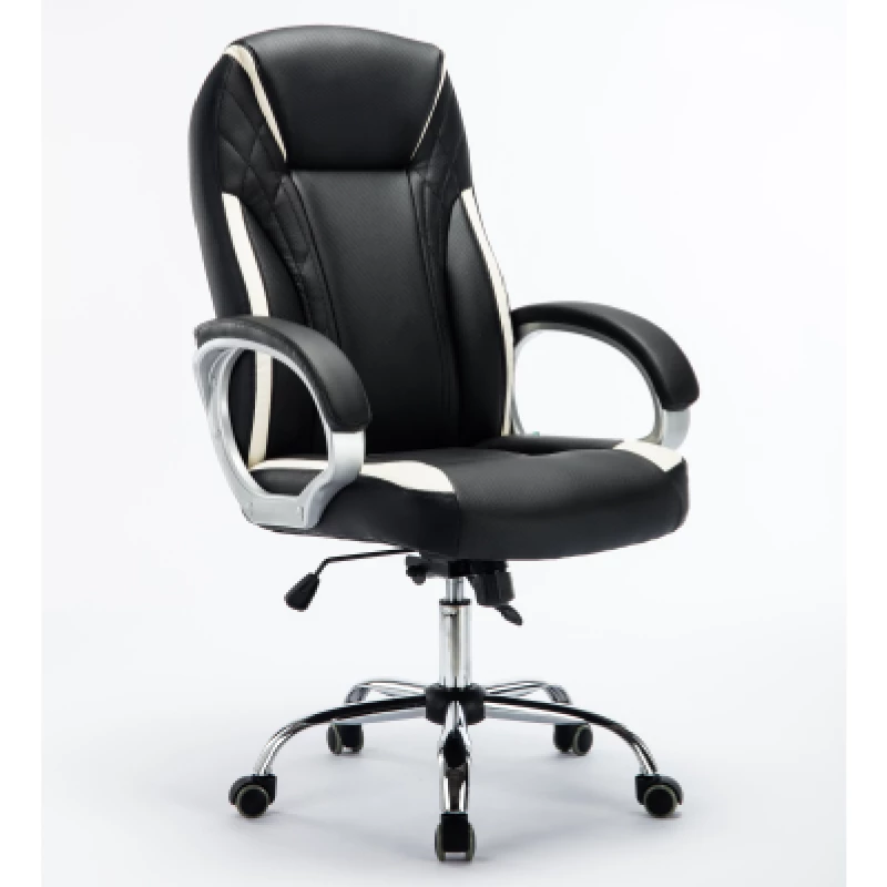 Fotoliu MP MC 034 NEGRU CU LINII BEJ, Piele eco, plastic, Gazlift, 120 kg