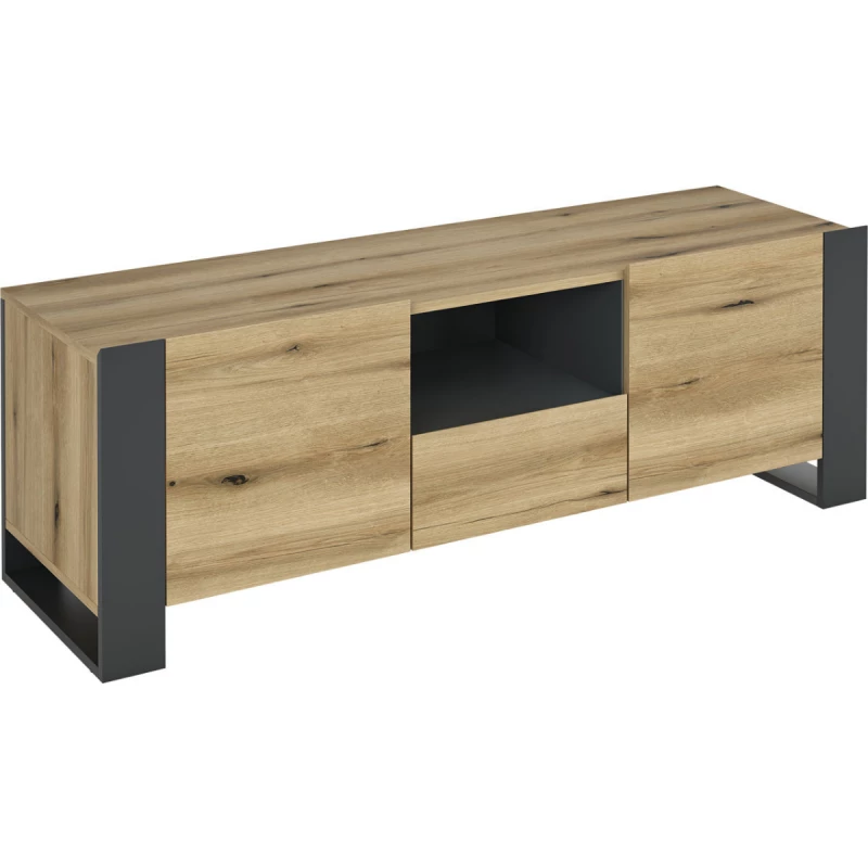 Тумба под ТВ MP Combo 140x46.2x42.1, Графитовый серый, Дуб