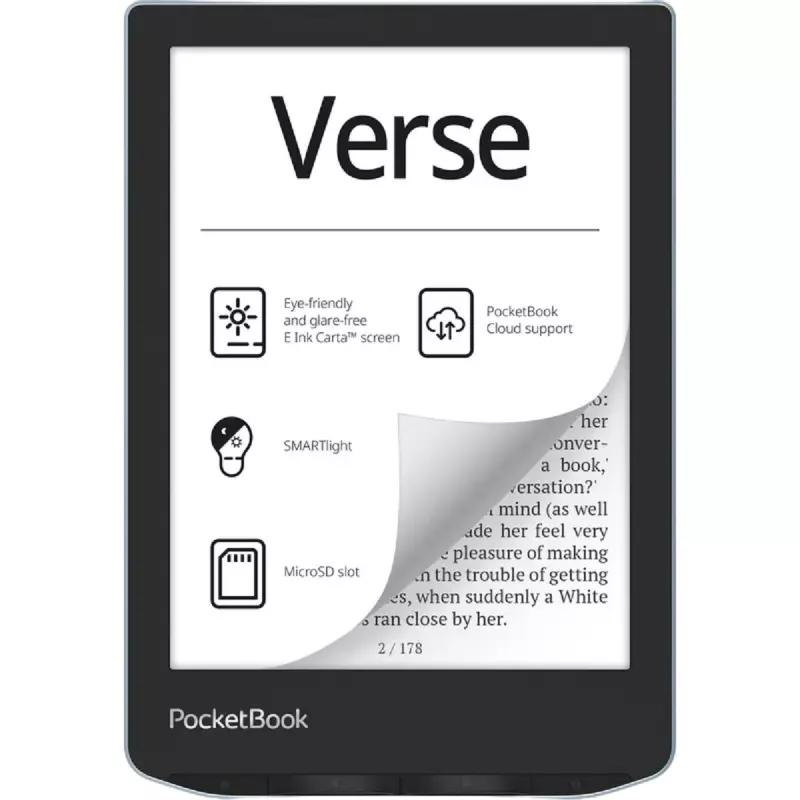 eBook POCKETBOOK VERSE, BRIGHT BLUE, 6" E INK CARTA (758X1024)