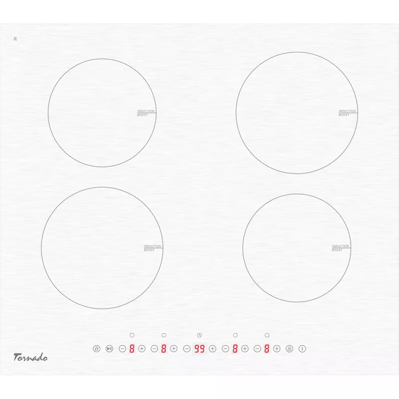 Plita incorporabila cu inductie TORNADO GTR600NLP WH, 4 arzatoare, Vitroceramica, Timer, Alb