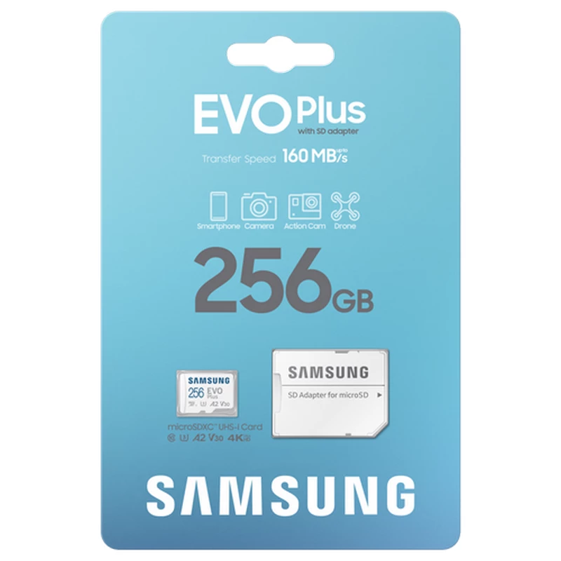 Карта памяти Samsung EVO PLUS 2024 "MB-MC256SA" 256GB MICROSD, UHS-I (U3) +SD adapter, Capacitate stocare: 256 GB, Tip Card de memorie: MicroSD, Clasa de viteză SD: Class 10 Viteza maximă de citire: 160 MB/s