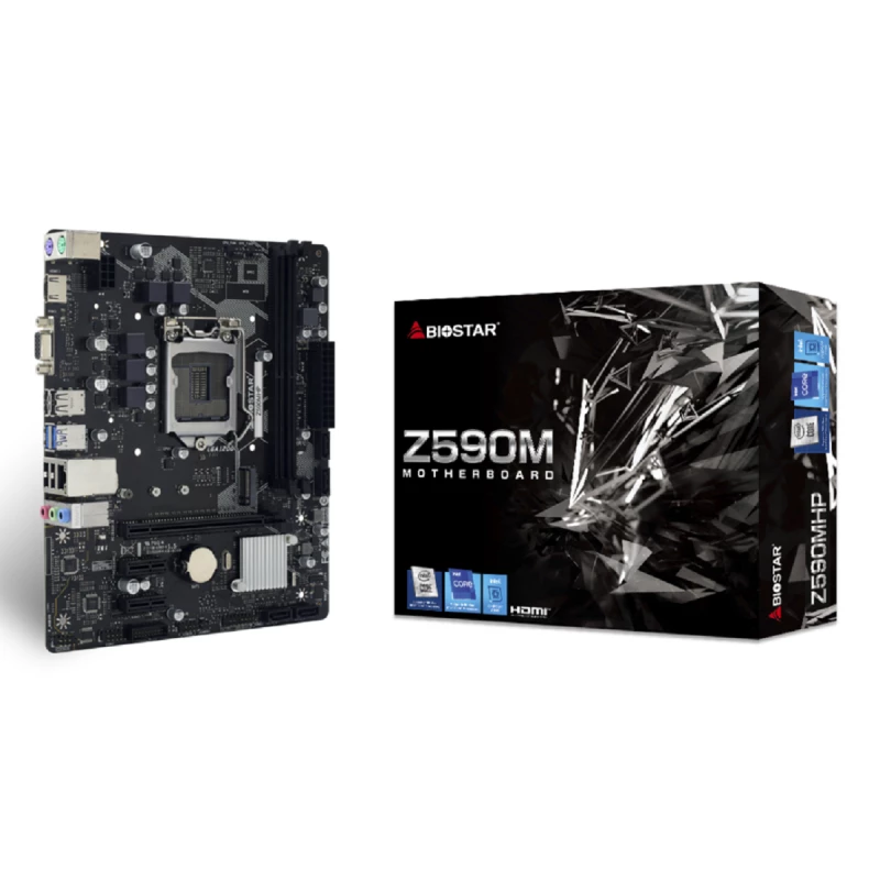 Placa de baza BIOSTAR Z590MHP, Socket 1200, Intel® Z590 (11/10th Gen CPU), Dual 2xDDR4-4000, CPU Intel graphics, VGA, HDMI, 1xPCIe X16 4.0, 4xSATA3, RAID, 1xM.2, 2xPCIe X1, ALC897 HDA, 1xGbE LAN, 4xUSB3.2, mATX