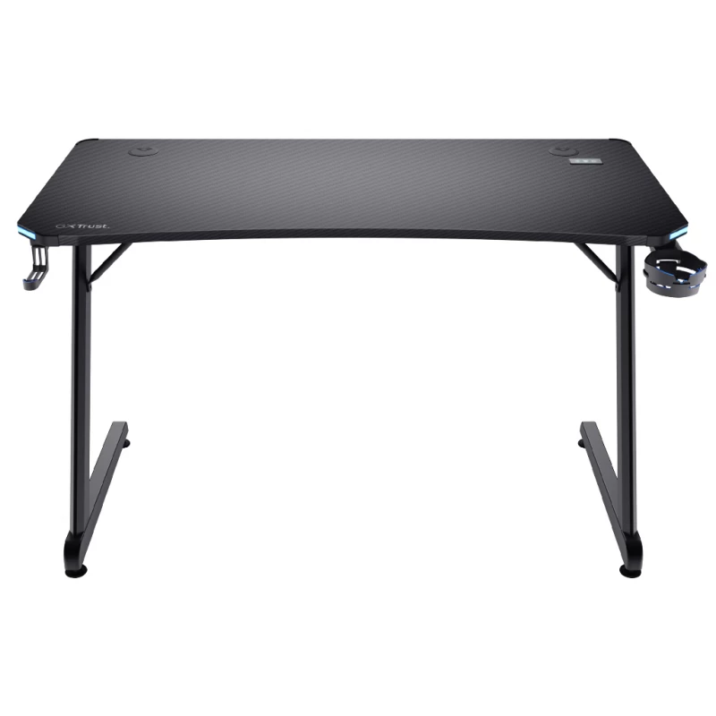 Геймерский компьютерный стол TRUST RGB DESK GXT 709 LUMINUS, FSC сертифицированная древесина, Карбон, 120x60 cm, certified wood with anti-scratch top layer with carbon look, edge-integrated RGB LED lighting, on-desk touch controls, height-adjustable feet, cup holder, headset holder, height 74cm, black