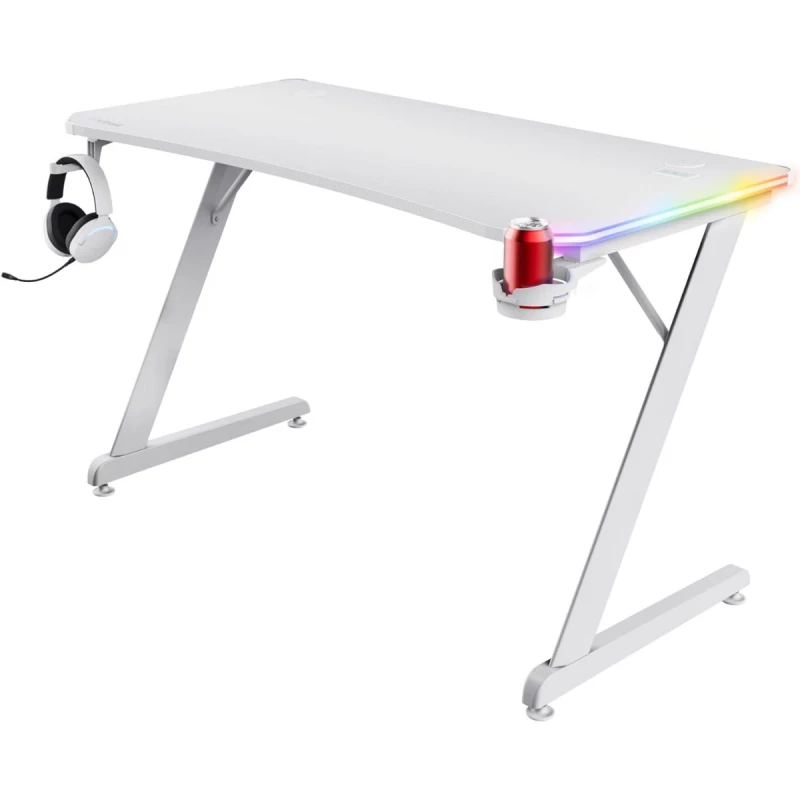 Masa gaming TRUST RGB DESK GXT 709W LUMINUS, FSC lemn certificat, Carbon, 120x60 cm, certified wood with anti-scratch top layer with carbon looc, edge-integrated RGB LED lighting, on-desk touch controls