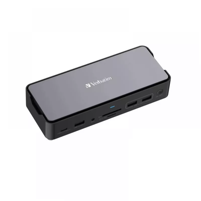 Docking station VERBATIM 15-IN-1 USB-C PRO DOCKING STATION CDS-15S, 15 Port with SSD slot, 2 x HDMI, up to 8K@30Hz; 1 x DP, up to 8K@30Hz; 1 x RJ45, up to 1Gb/s; 1 x USB-A 3.1, up to 10Gb/s; 2 x USB-A 3.0, up to 5Gb/s; 1 x USB-A 2.0, up to 480Mb/s; 1 x USB-C 3.1, up to 10Gb/s; 1 x SD 4, Aluminum+ABS, 340g