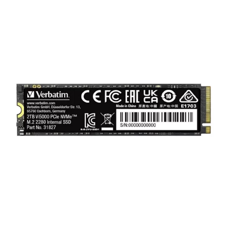 SSD VERBATIM M.2 NVME SSD 2.0TB VI5000, Interface: PCIe4.0 x4 / NVMe 1.4, M2 Type 2280 form factor, Sequential Read 5000 MB/s, Sequential Write 4300 MB/s, Random Read 715K IOPS, Random Write 730K IOPS, TBW: 500TB, 3D NAND TLC