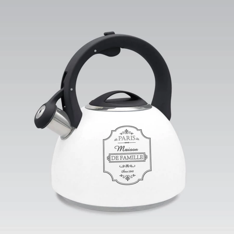 Чайник со свистком Maestro MR-1324, 2.5 л, Нержавеющая сталь, Белый, Черный