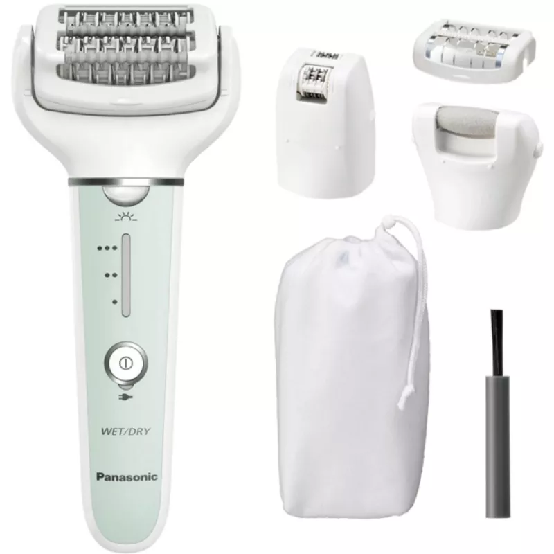 Эпилятор PANASONIC ES-EY70-G520, 60 пинцетов, 3 скорости, 4 насадки, Белый, Зеленый