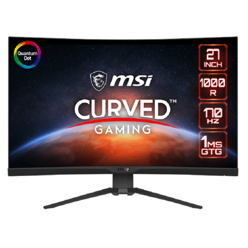 Игровой монитор MSI 27.0" MAG 275CQRF QD, Curved Black, VA LED 1ms, 4000:1, 300cd, 2560x1440, 178°/178°, Quantum Dot, HDMI x 2, DisplayPort, USB-C (Video), Curvature 1500R, 170Hz Refresh Rate, AMD Adaptive Sync, Height adjustment, Audio Line-out, VESA