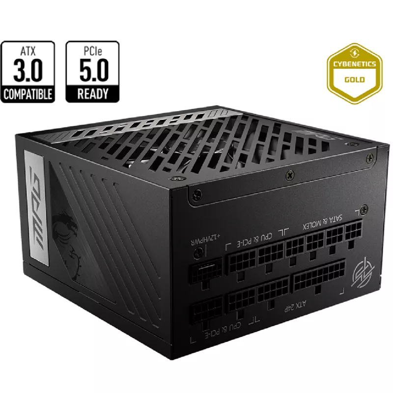 Sursa de alimentare PC MSI "MPG A1000G PCIE5", 1000W, ATX12V V3.0, 80 PLUS® Gold, Full Modular, Flat Black Cables, Active PFC + Half Bridge SRC LLC+DC to DC, 135mm FDB Fan with PWM, 0%PRM Mode, +12V(83.5A), 20+4 Pin, 2xCPU(4+4Pin), 12x SATA, 6xPCI-E(6+2pin), 4x Peripheral, 1xPCI-E 16pin, OCP/OTP/OVP/OPP/UVP/SCP, Black
