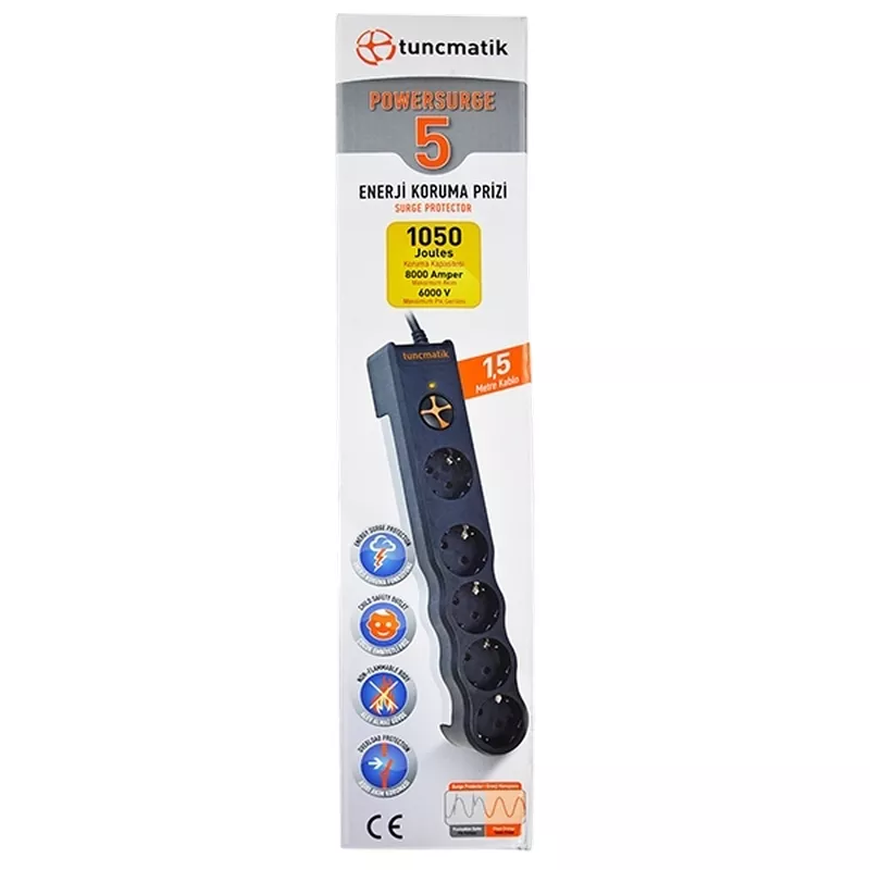 Prelungitor cu protectie Tuncmatik POWERSURGE 5 LI 1050 J BLACK 1,5 M