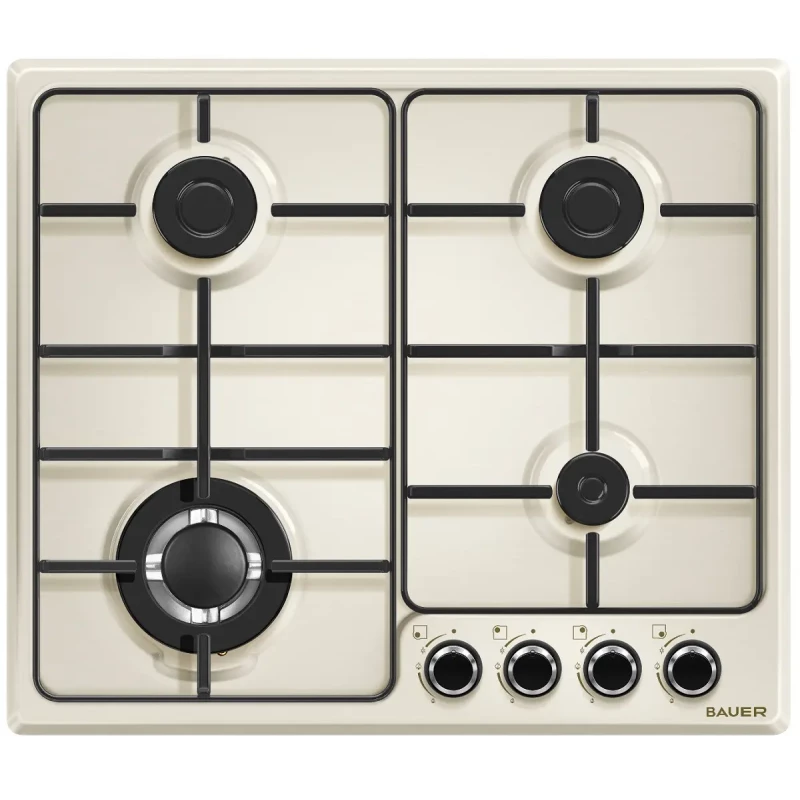 Plita incorporabila cu gaz BAUER OM 640VT1BE, 4 arzatoare, Email, Alb