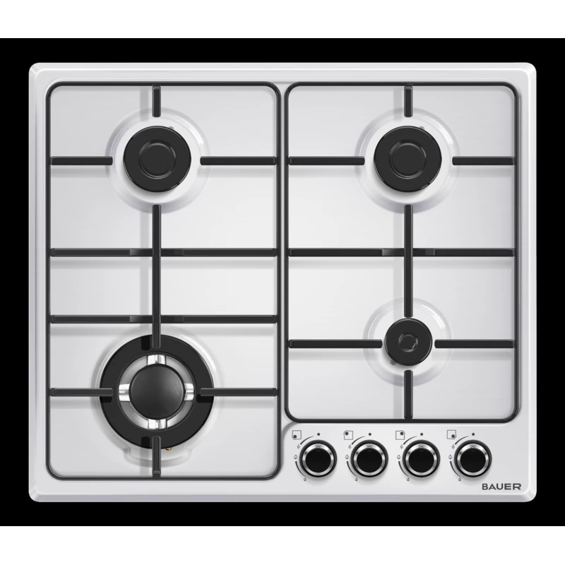 Plita incorporabila cu gaz BAUER OM 640VT1W, 4 arzatoare, Email, Alb