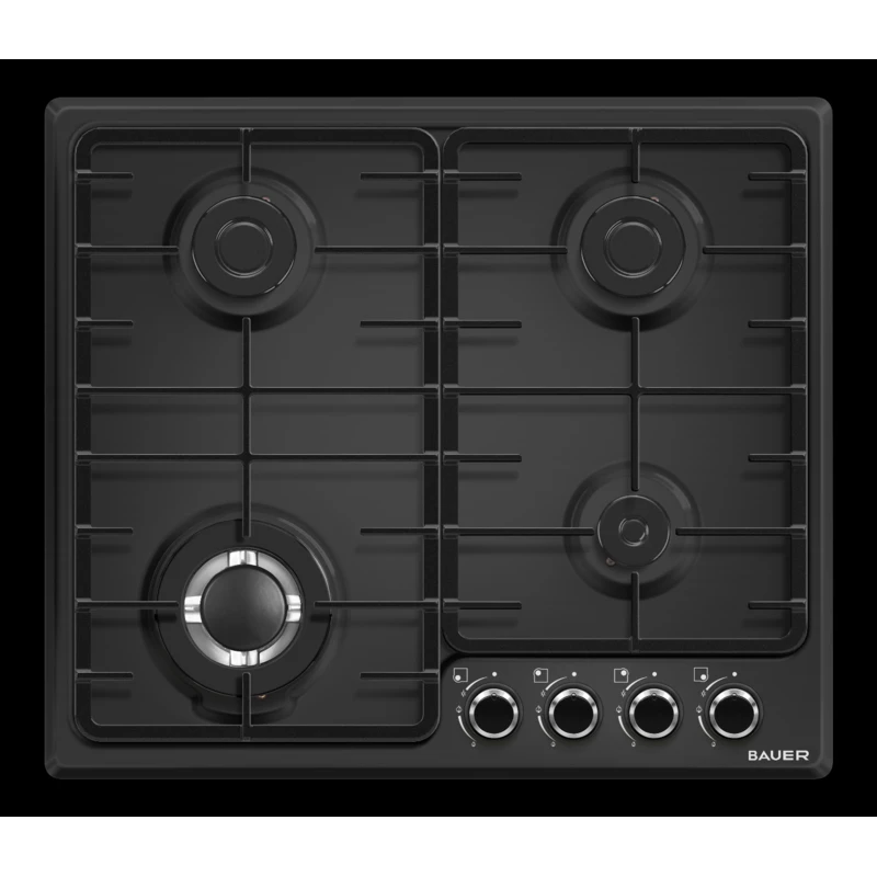 Варочная газовая панель BAUER OM 640VT1CFMB, 4 конфорки, Эмаль, черный
