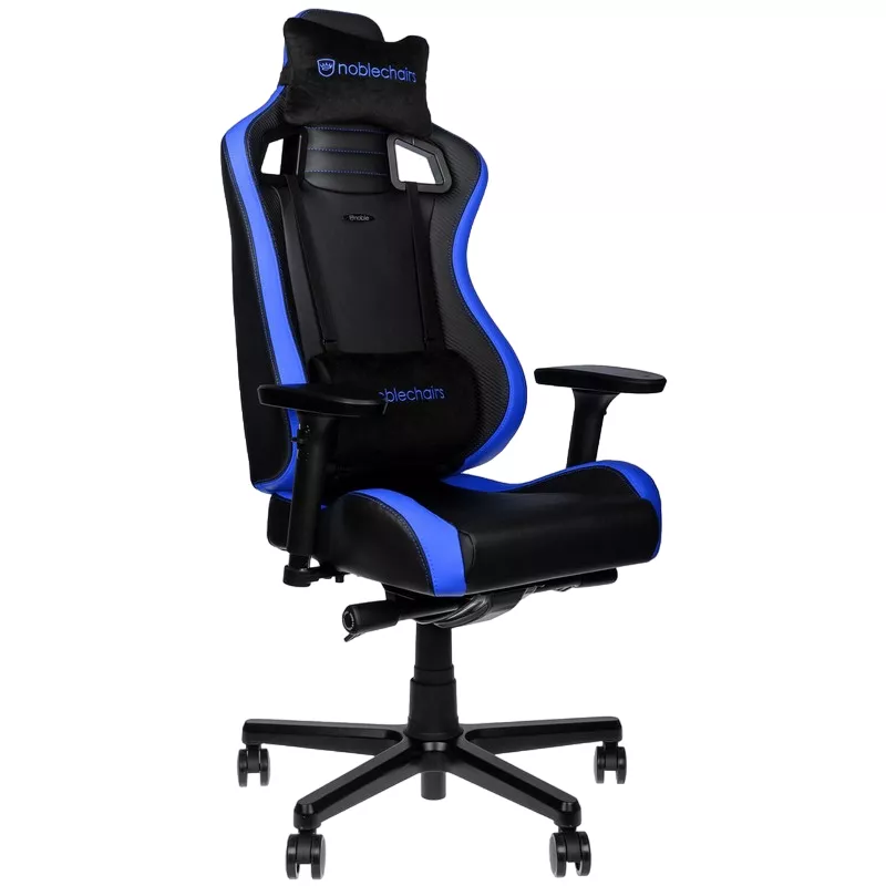 Игровое геймерское кресло NobleChairs Epic Compact black/carbon/blue, Gazlift, 120 kg