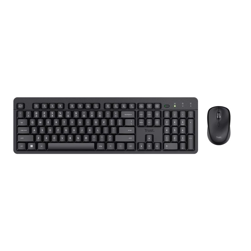 Комплект (клавиатура+мышь) TRUST Trust ODY II Wireless Silent Keyboard and Mouse Set, Silent keys and mouse buttons, 800-1600 DPI, Spill-resistant, Key technology - membrane, QWERTY US, Black, QWERTY US, Black