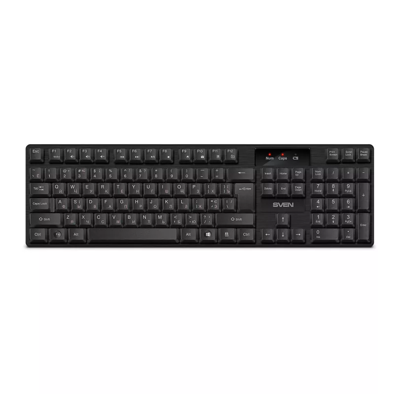Клавиатура беспроводная SVEN SVEN KB-C2300W, Wireless Keyboard, 2.4GHz, Multimedia Keyboard (104 keys), Low battery indicator, USB, Black, Rus/Ukr/Eng, USB, Black, Rus/Ukr/Eng