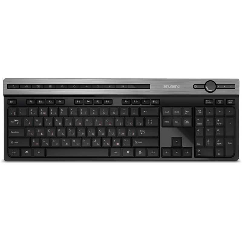 Tastatura fara fir SVEN KB-E5500W, Multimedia, 1xAA, EN/RU, Black/Silver