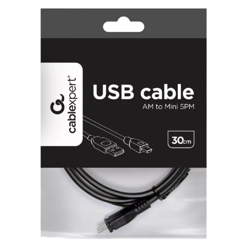 Cablu USB Cablexpert MINI USB2.0, MINI B - AM, 0.3 M, CCP-USB2-AM5P-1