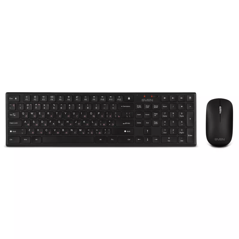 Gaming keyboard SVEN KB-C2550W, WIRELESS KEYBOARD & MOUSE, SCISSORS KEY, 2.4GHZ, (109 KEYS, 5+12 FN-KEYS) + MOUSE (2 + 1 SCROLL WHEEL, 1000 DPI), NANO RECEIVER, USB, BLACK, EN/RU