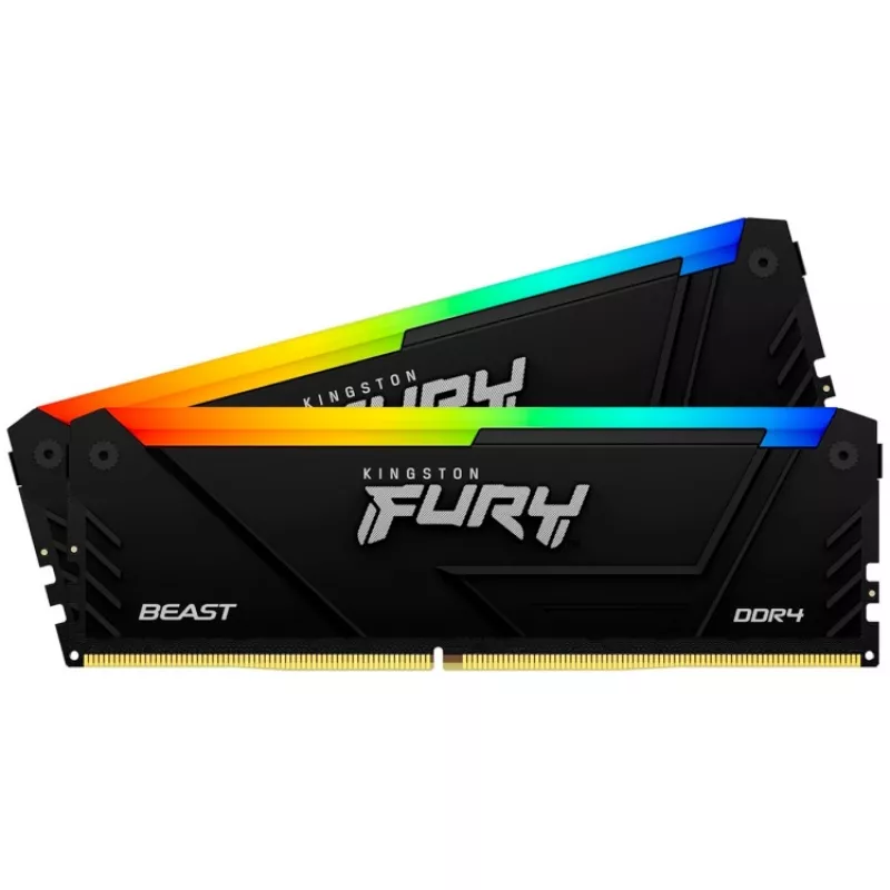 Модуль памяти KINGSTON 32GB (Kit of 2*16GB) DDR4-3600 Kingston FURY® Beast DDR4 RGB, PC28800, CL18, 1.35V, Auto-overclocking, Asymmetric BLACK low-profile heat spreader, Dynamic RGB effects featuring Kingston FURY Infrared Sync technology, Intel XMP Ready (Extreme Memor