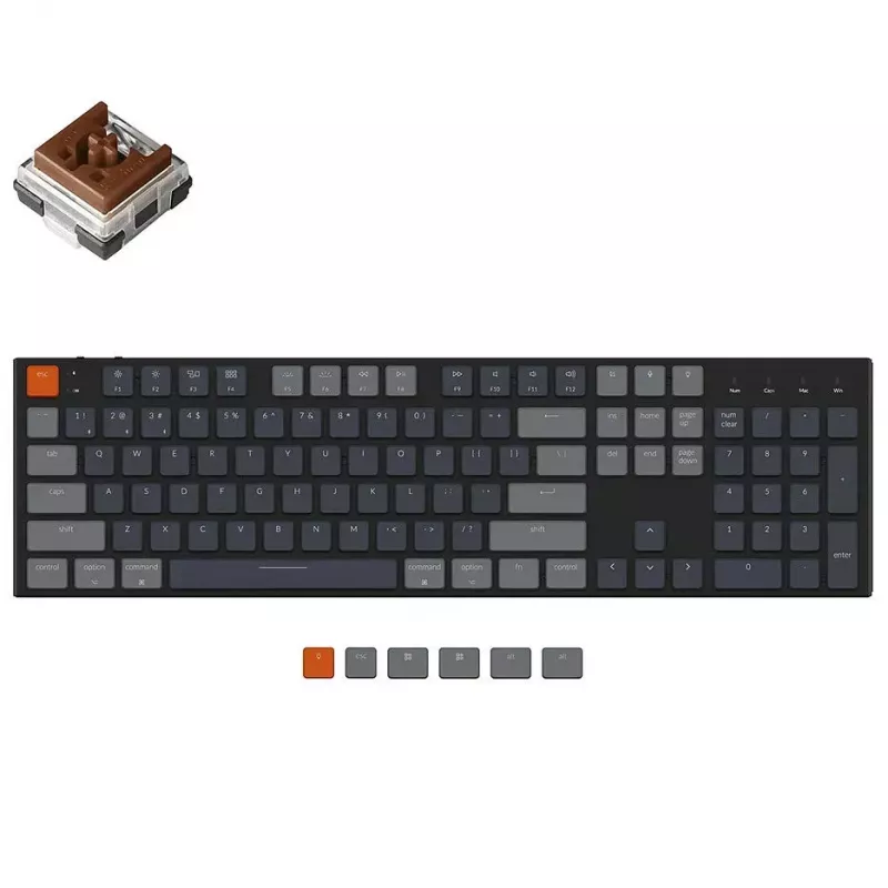 Gaming keyboard Keychron K5 WIRELESS CUSTOM MECHANICAL KEYBOARD (K5-E3), ULTRA-SLIM, FULL SIZE LAYOUT, RGB BACKLIGHT,  LOW-PROFILE OPTICAL BROWN SWITCH, HOT-SWAP, BLUETOOTH, USB TYPE-C, GAMER (TASTATURA/КЛАВИАТУРА)