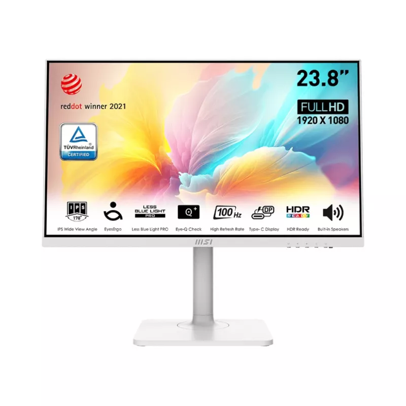 Monitor MSI 23.8" MSI IPS LED Modern MD2412PW White (1ms, 1000:1, 250cd, 1920x1080, 178°/178°, HDMI, USB-C (Video, PD15W), Refresh Rate 100Hz, Audio Line-out, Speakers 2 x 3W, VESA)