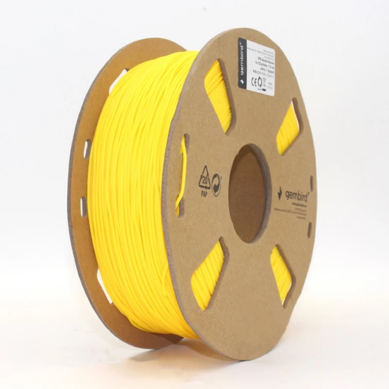 Филамент GEMBIRD Gembird TPE flexible filament, Yellow, special thermopolymer allows to obtain materials similar to rubber, 1.75mm, 1kg