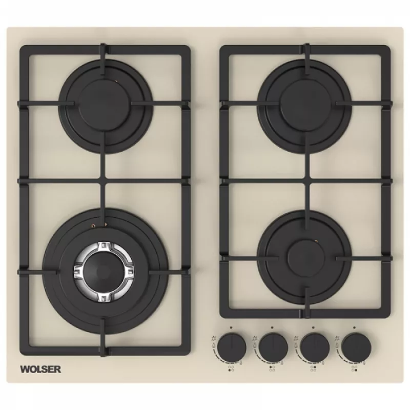 Plita incorporabila cu gaz WOLSER WL-BRD 6402 Ivory Glass FFD, Ivory