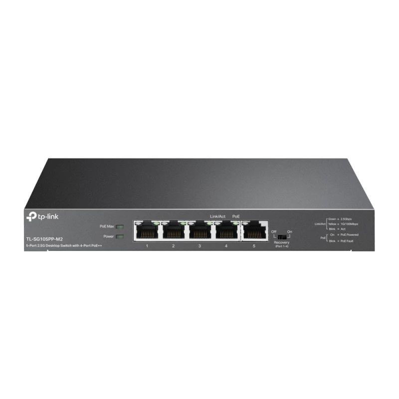 Comutator de retea TP-LINK TL-SG105PP-M2  5-PORT 2.5GIGABIT SWITCH, 5 10/100/1000M/2.5G RJ45 PORTS, STEEL CASE, QOS, IGMP SNOOPING