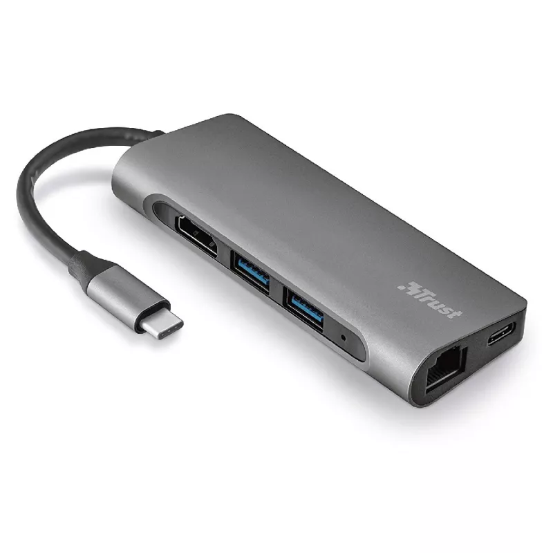 Док-станция TRUST DALYX 7-IN-1 USB-C MULTIPORT ADAPTER, HDMI 1.4 (4K 30HZ), NETWORK PORT WITH SUPPORT FOR FAST GIGABIT ETHERNET, USB-C, 2 X USB-A, SD, MICROSD, 57G