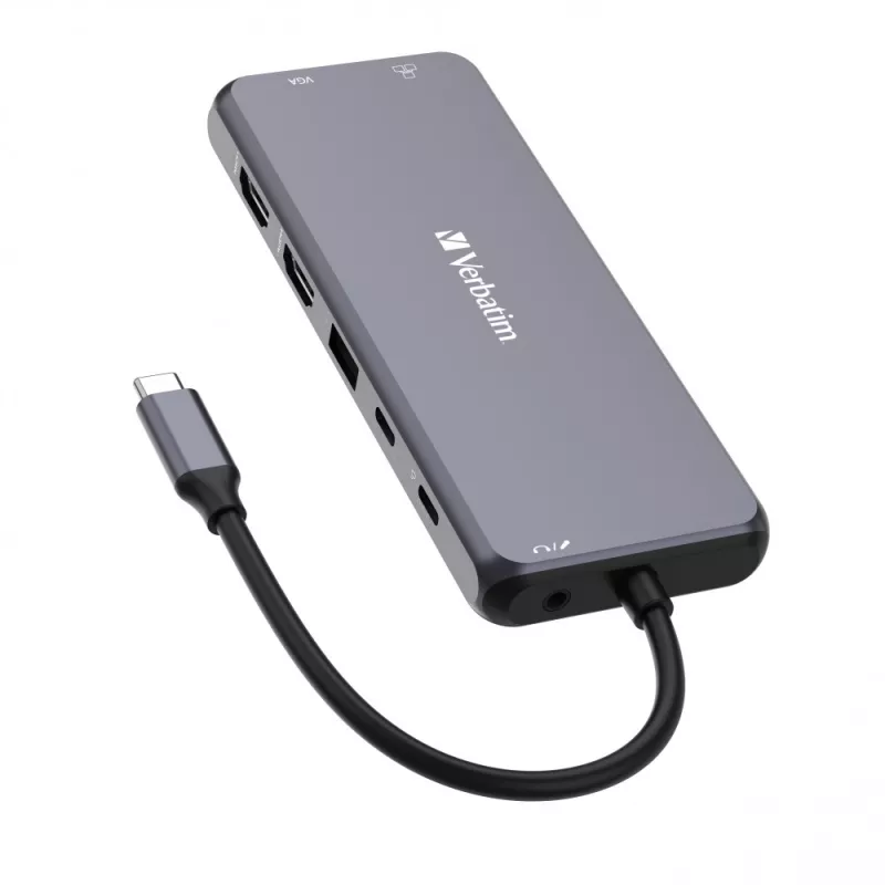 Docking station VERBATIM 14-IN-1 USB-C PRO MULTIPORT HUB CMH-14, 3X USB 3.2-A (GEN 1), 2X USB2.0-A , 1X USB-C PD (100W), 2X HDMI 4K 30HZ/60HZ, 1X VGA, RJ45 GIGABIT, 1X SD3.0, 1X MICROSD3.0, 3.5MM AUDIO, 1X USB 3.2-C (GEN 1), CABLE 15CM, 125G
