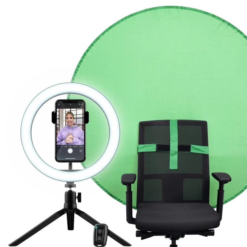 Accesorii Camere de Actiune TRUST MAKU+, 2-IN-1 STREAMING KIT RING LIGHT, IMPROVE YOUR VLOGS WITH THIS 10 INCH RING LIGHT, 56-INCH FOLDABLE GREEN SCREEN, INCLUDING REMOTE CONTROLS, TRIPOD AND PHONE CLAMP