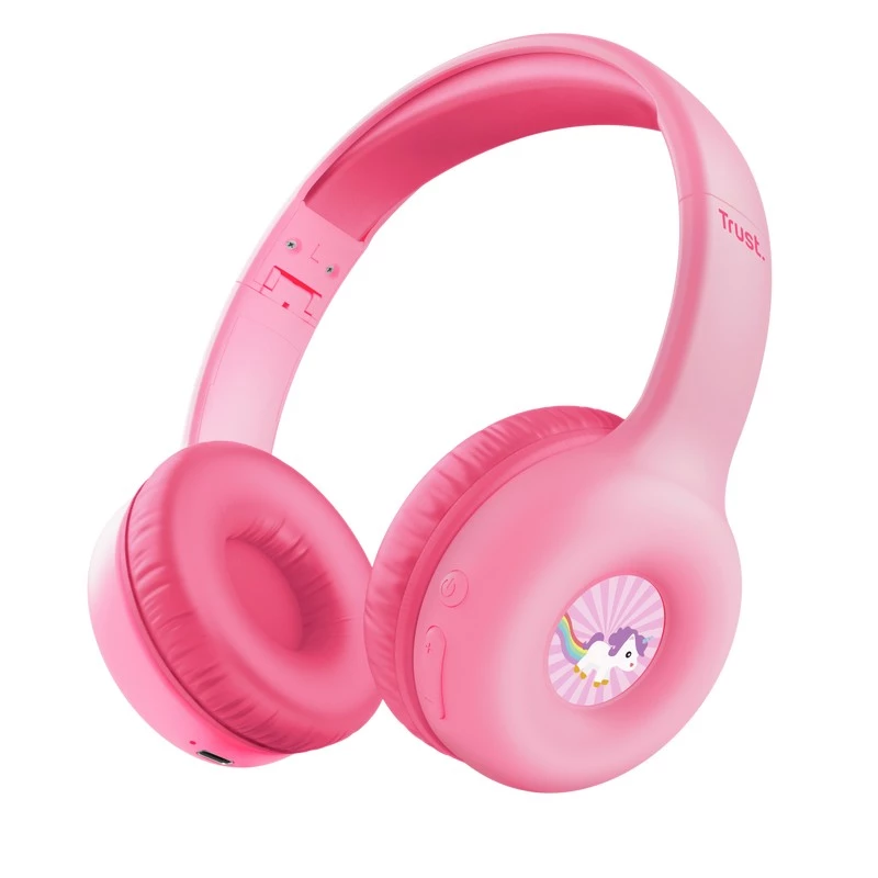 Наушники проводные с микрофоном TRUST Trust NOUNA Wireless Kids Bluetooth Headphones - Pink, up to 15 hours of playtime, active sound limitation (max 85 dB), includes stickers for personalisable fun, perfect for kids aged 4-10, Foldable