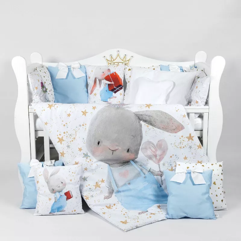 Lenjerie de pat PM SET LENJERIE 8 PIESE PREMIUM IEPURAS ALBASTRU