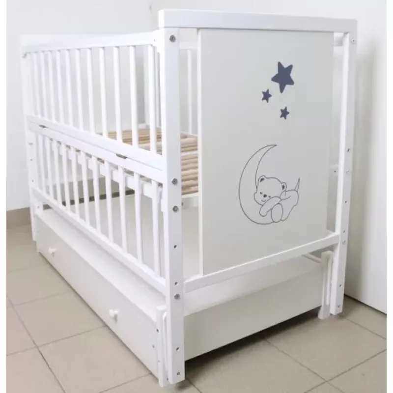 Кроватка PM Patuc Kuzea Urs cu sertar (alb)