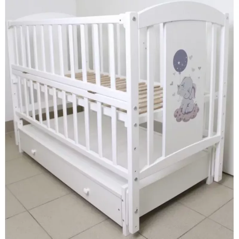 Кроватка PM Patuc Kuzea Elefant cu sertar (alb)