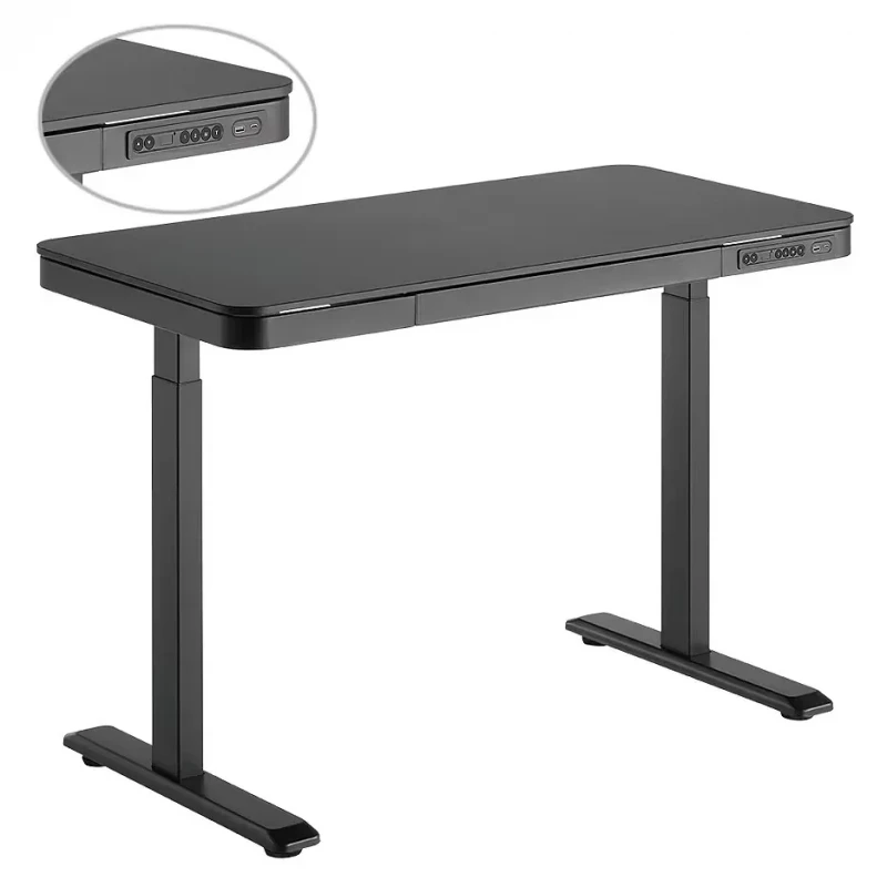 Masa de birou Lumi S08-22D-SW BLACK ELECTRIC SINGLE-MOTOR SIT-STAND DESK WITH DRAWER & MEMORY CONTROL, 1180X600MM, HEIGHT RANGE 720-1200MM, WEIGHT CAPACITY 60KG, USB-A & USB TYPE-C PORTS, ADVANCE MEMORY CONTROLLER