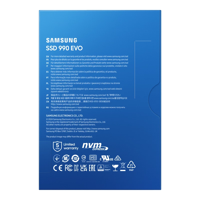 SSD Samsung 2TB SSD PCIE 4.0 X4 NVME 2.0 M.2 TYPE 2280  990 EVO MZ-V9E2T0BW, READ 5000MB/S, WRITE 4200MB/S (SOLID STATE DRIVE INTERN SSD/ВНУТРЕНИЙ ВЫСОКОСКОРОСТНОЙ НАКОПИТЕЛЬ SSD)