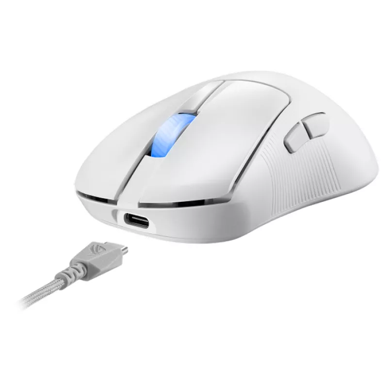 Gaming Mouse ASUS GAMING WIRELESS MOUSE  ROG KERIS II ACE, 42K DPI, 6 BUTTONS, 750IPS, 50G, 54G, ERGONOMIC, OPT.SW, ONBOARD CONTROL, RGB, 2M, USB+2.4GHZ+BT, WHITE