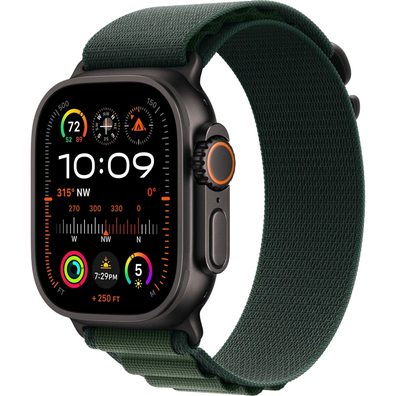 Smartwatch APPLE WATCH ULTRA 2 GPS + CELLULAR, 49MM BLACKTITANIUM CASE WITH DARK GREEN ALPINE LOOP - MEDIUM, MX4R3
