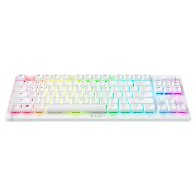 Gaming keyboard RAZER GAMING WIRELESS KEYBOARD  DEATHSTALKER V2 PRO, MECHANICAL, TENKEYLESS, OPT.LINEAR SW, LOW-PROFILE, ALUMINIUM, MACRO, RGB, 2.4GHZ+BT, EN, WHITE